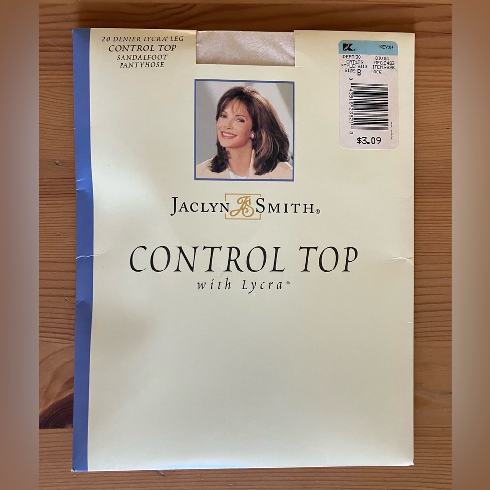 NEW Jaclyn Smith Silky Sheer  Pantyhose Size B Lycra Leg Control Top Lace Color